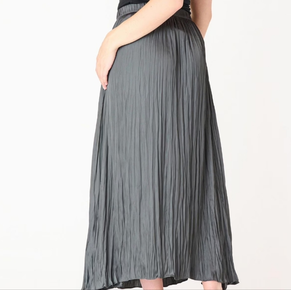 M🍂Charcoal Gray Maxi A-Line Skirt with Pleats - Picture 3 of 9